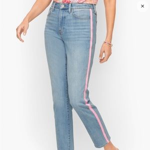Talbots modern ankle 14 P jeans with pink side stripe